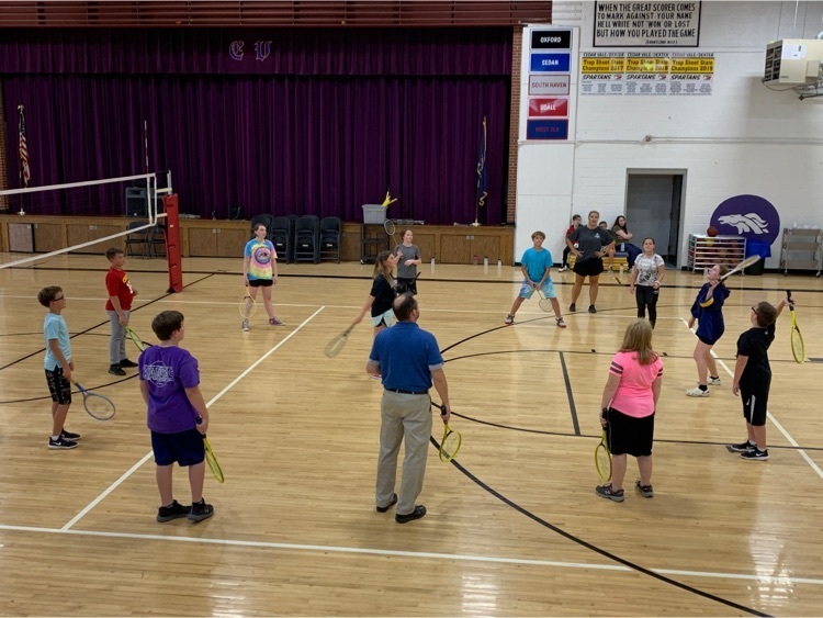 Mr. Jones led in the basics of Badminton today during jr. high PE